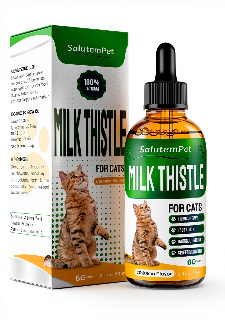 Milk Thistle liquid supplement bottle with dropper for cats and dogs