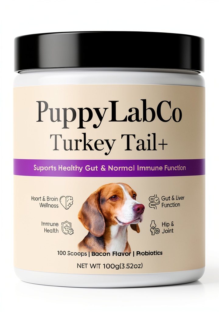 TOGOLIUN Turkey Tail Mushroom powder being sprinkled on dog food