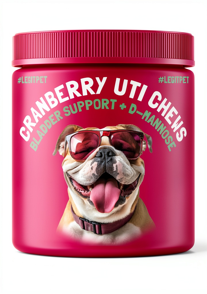 Dog owner handing LEGITPET Cranberry Dog UTI Chews to a Labrador on a kitchen counter